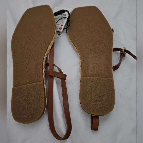 Zara Strappy Leather Flat Sandal with Braided Rope Insole - Picture 3 of 3